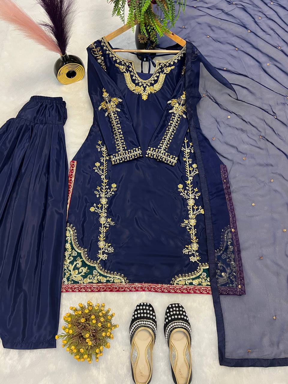 Navy Noir Gold-Embroidered Suit